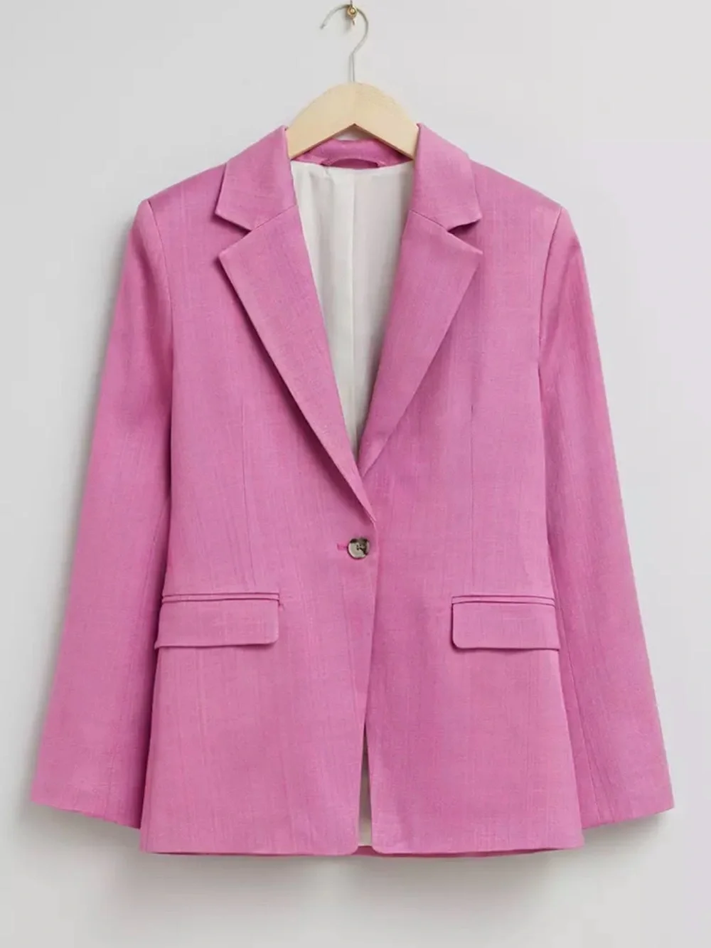 & Other Stories Single Breasted Fitted Waist Blazer Women 6 Italian Fabric Pink
